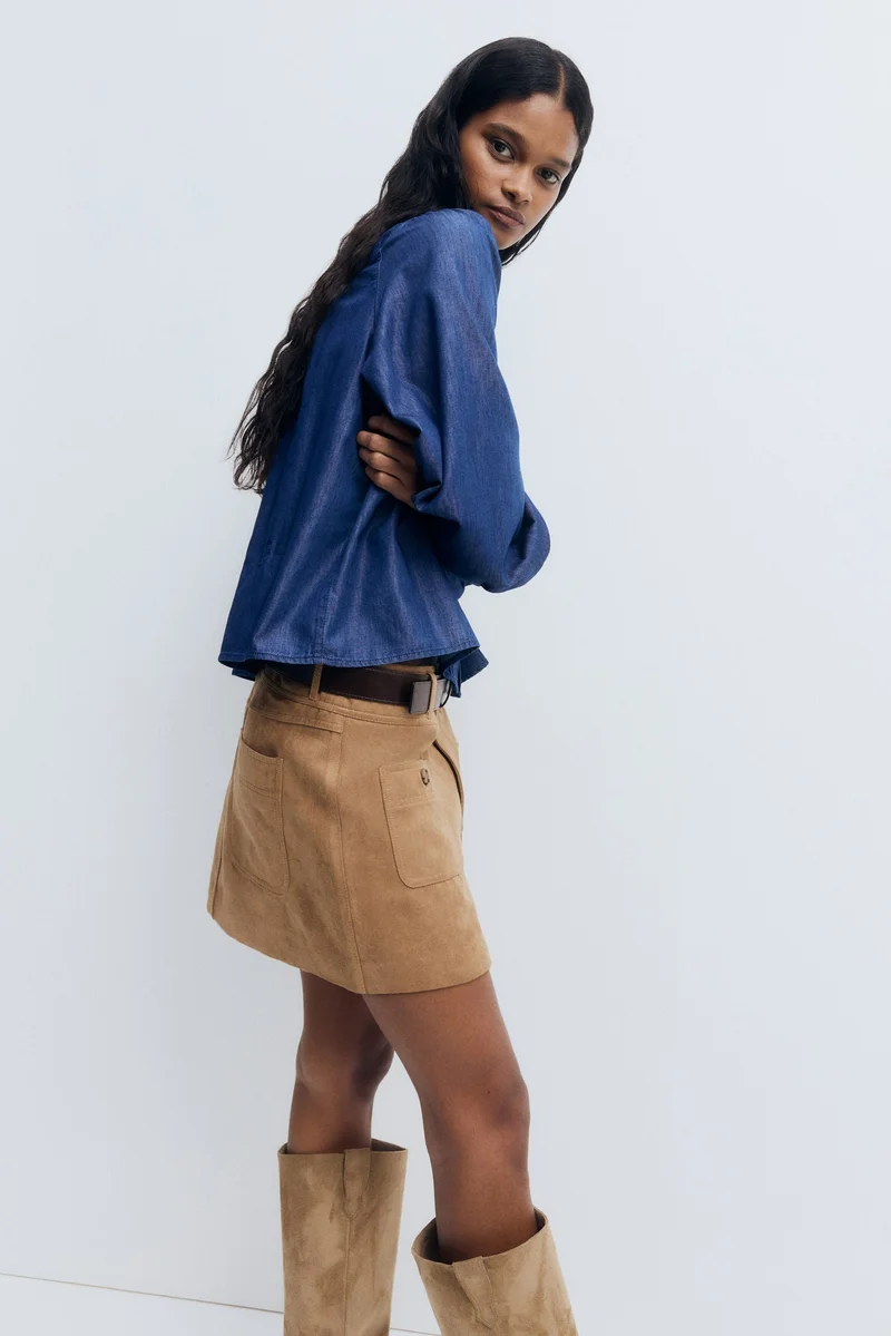 H&M Frill-trimmed denim blouse